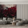Three elegant roses against a dark background