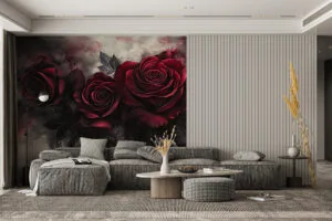 Three elegant roses against a dark background
