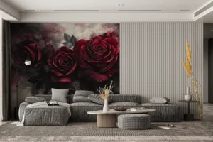 Three elegant roses against a dark background||