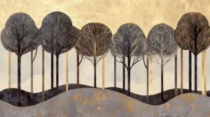 Alternative view of Elegant Trees in Abstract Landscape Wall Mural