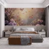 A serene garden filled with butterflies and blooming flowers|showcasing a peaceful natural setting.|