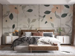 Floral pattern with soft peach and green colors||