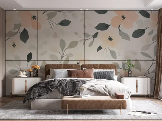 Floral pattern with soft peach and green colors