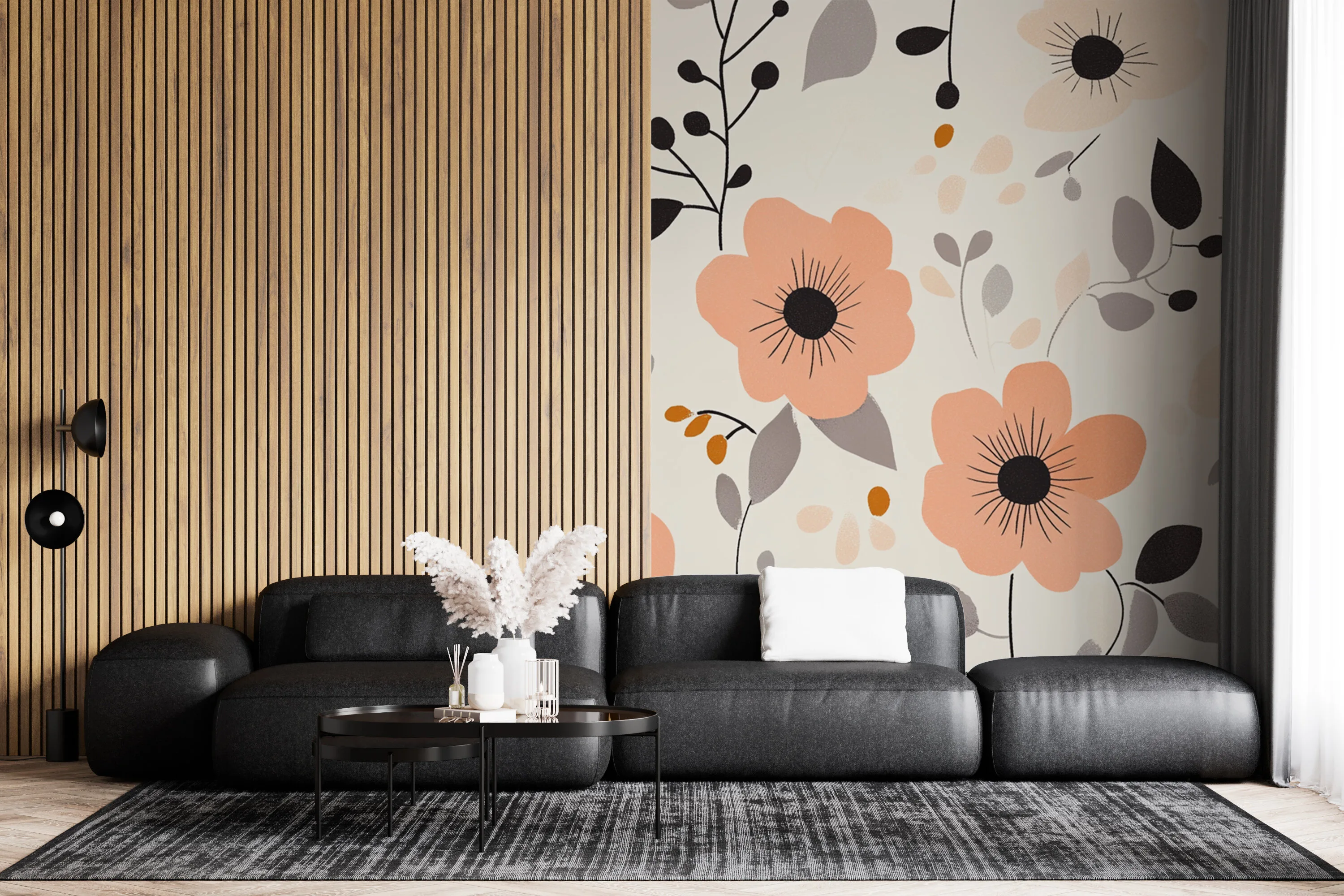 Rendered wallpaper image for Floral Elegance Pattern Wall Mural