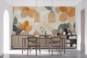 Stylized floral pattern with soft oranges|light peach|muted greens