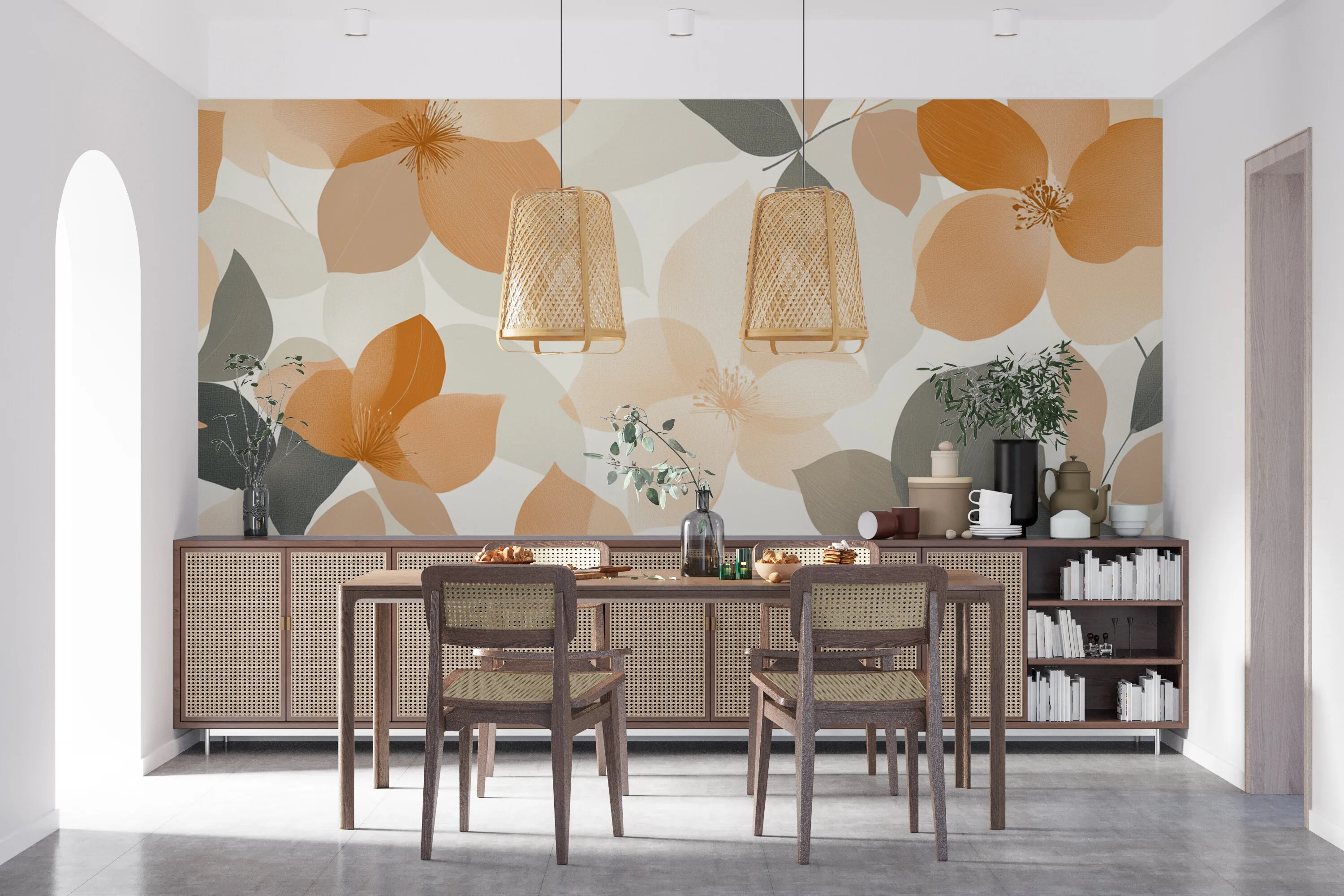 Rendered wallpaper image for Floral Harmony Pattern Wall Mural