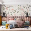 Delicate floral pattern with soft pink flowers and green leaves on a cream background.||
