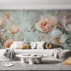 Floral design featuring peonies and tulips in soft hues.