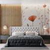 Floral pattern with illustrated flowers and plants in soft colors.