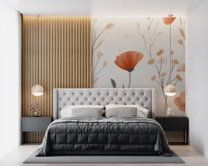 Floral pattern with illustrated flowers and plants in soft colors.||