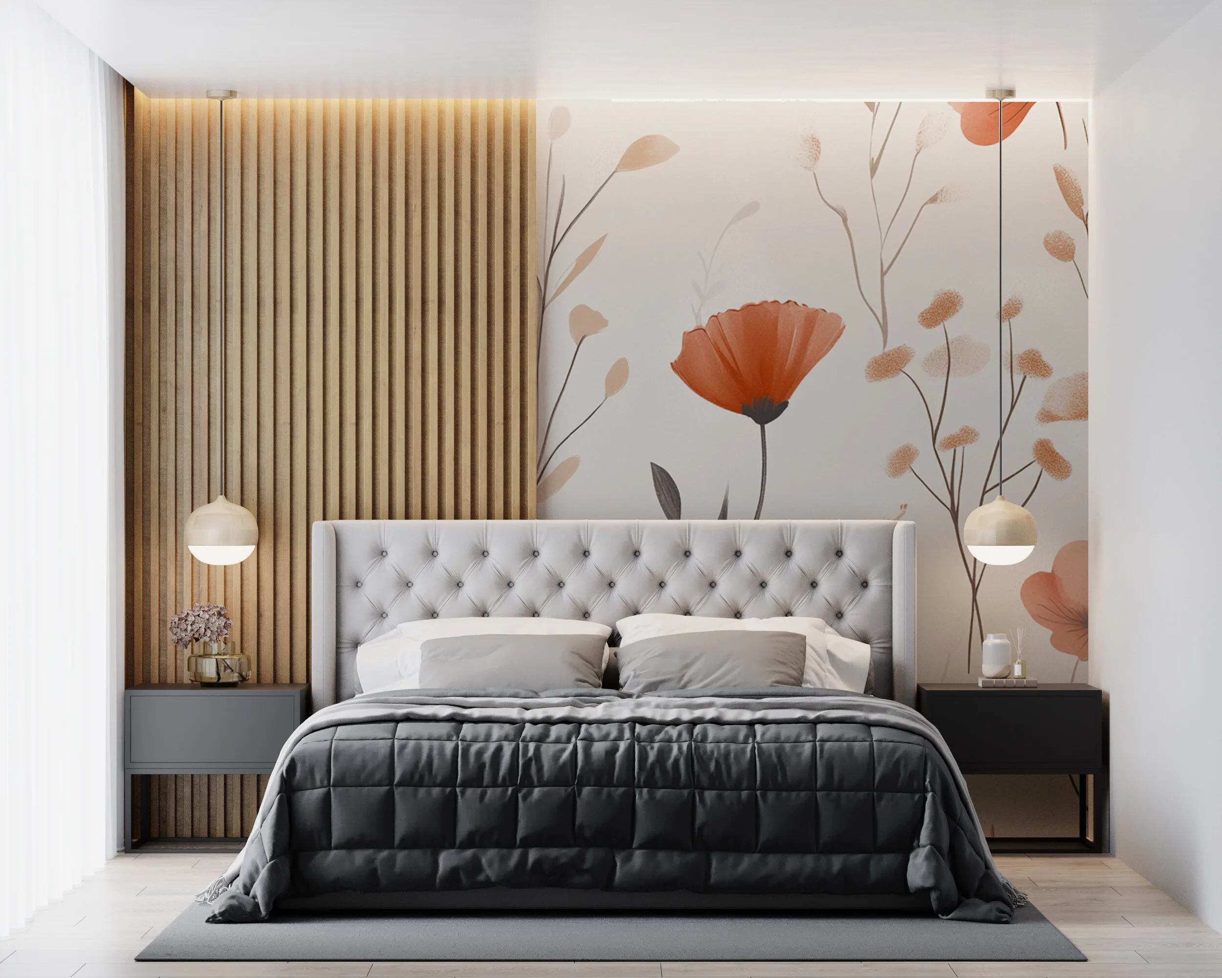 Rendered wallpaper image for Floral Serenity Design Wall Mural