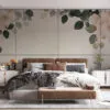 Watercolor floral design featuring various flowers and foliage