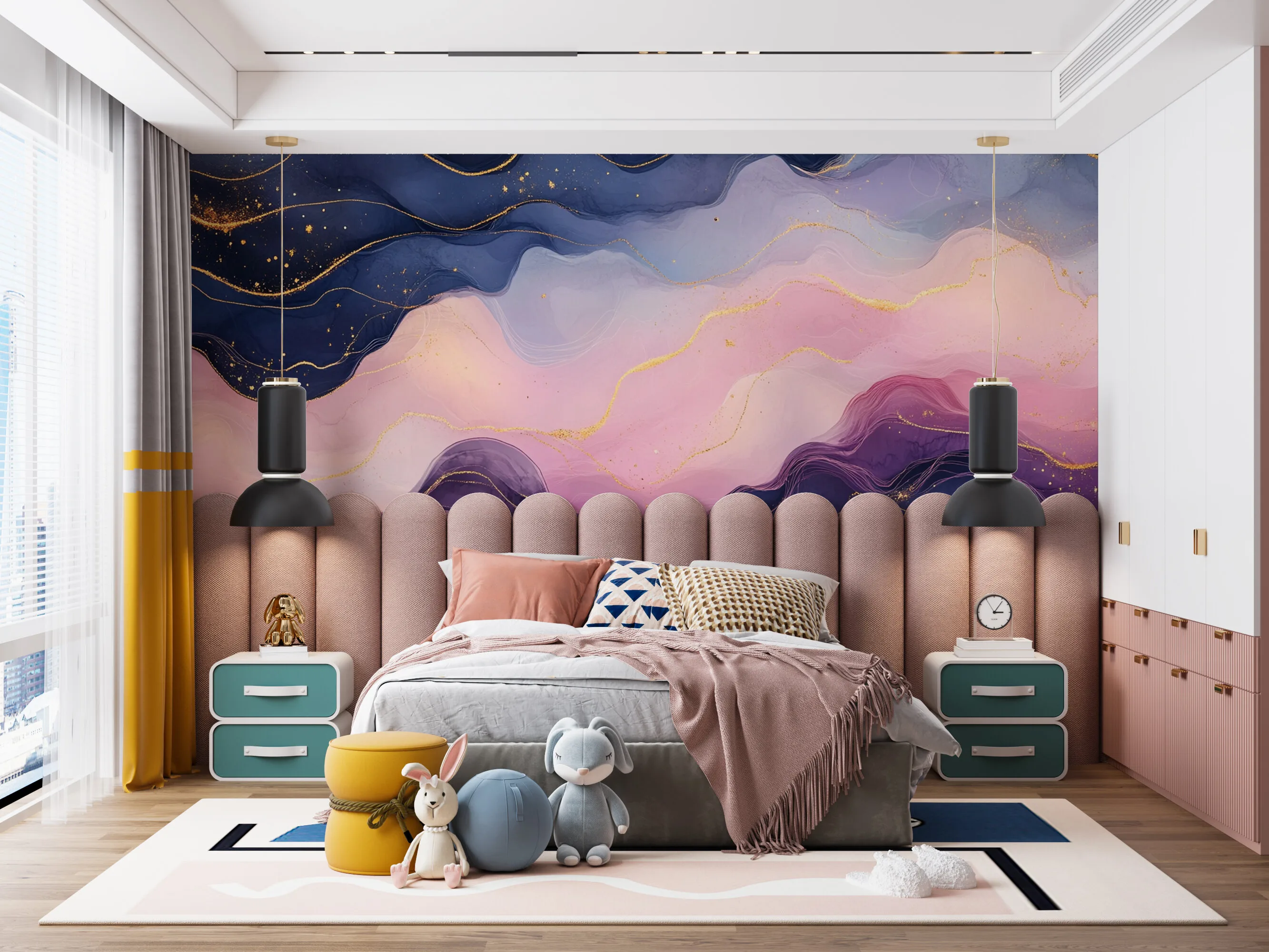 Rendered wallpaper image for Flowing Waves Abstract Design Wall Mural