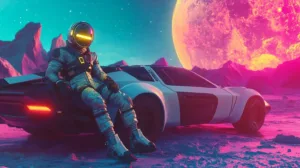 Alternative view of Futuristic Lunar Exploration Wall Mural