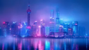 Alternative view of Futuristic Shanghai Skyline at Night Wall Mural