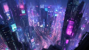 Alternative view of Futuristic Tokyo Cityscape Wall Mural