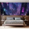 Futuristic cityscape of Tokyo illuminated by neon lights||