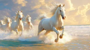 Alternative view of Galloping White Horses Wall Mural