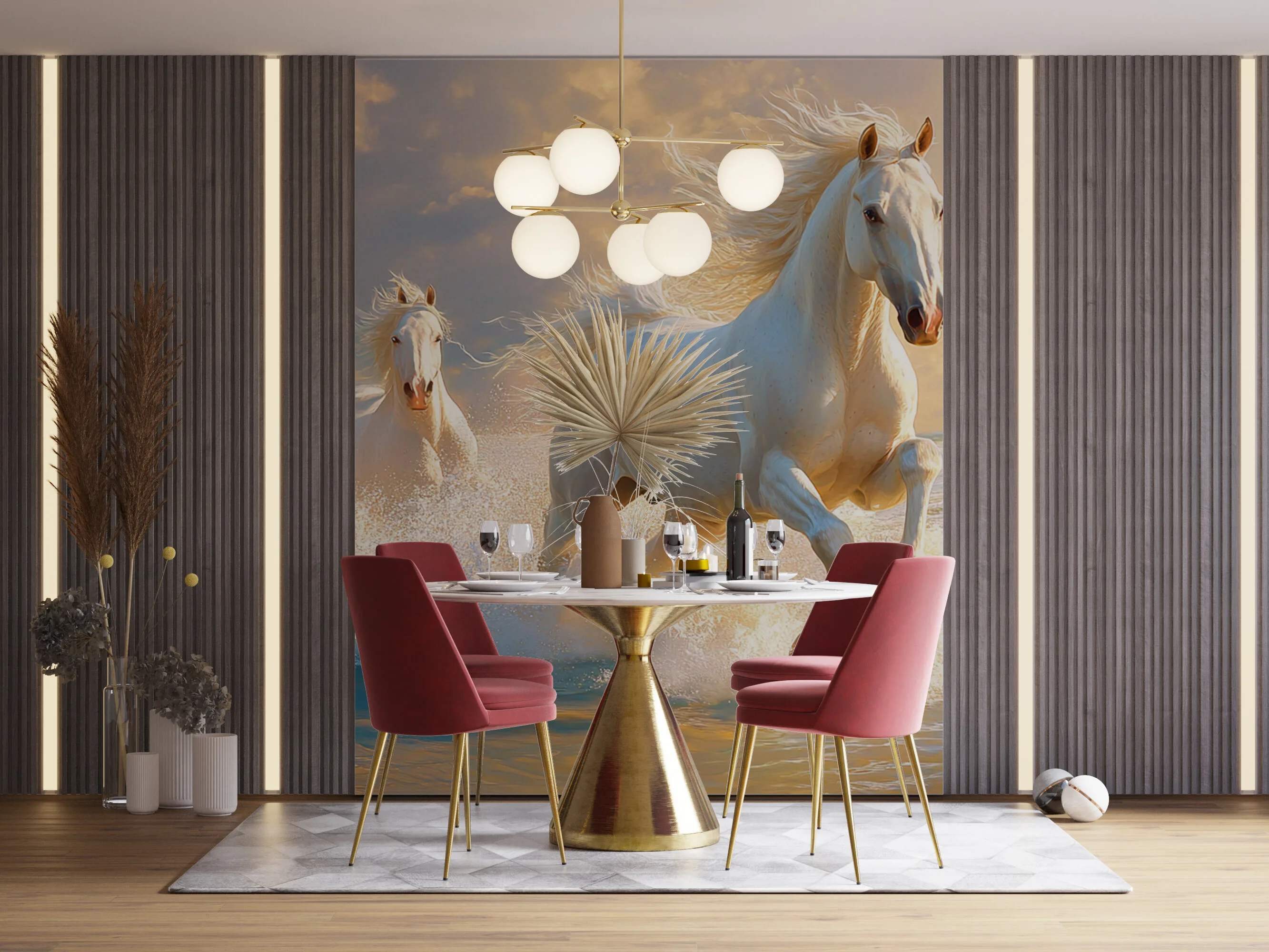 Rendered wallpaper image for Galloping White Horses Wall Mural