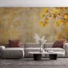 Ginkgo leaves in yellow against a textured background||