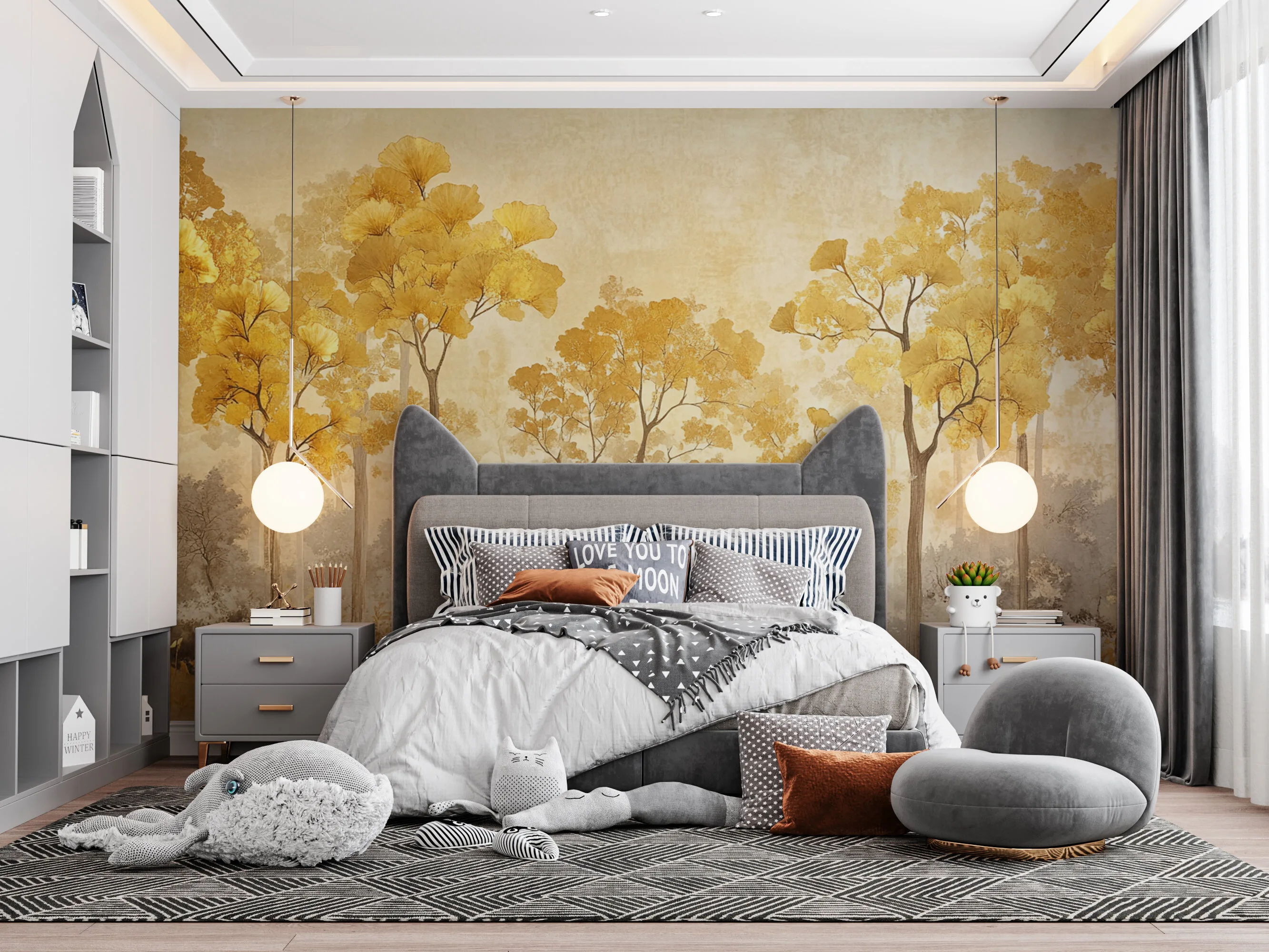 Rendered wallpaper image for Golden Autumn Forest Wall Mural