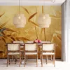 Close-up of bamboo plants with a golden background||