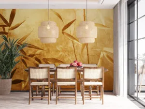 Close-up of bamboo plants with a golden background