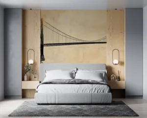 Artistic depiction of the Golden Gate Bridge in minimalist style||