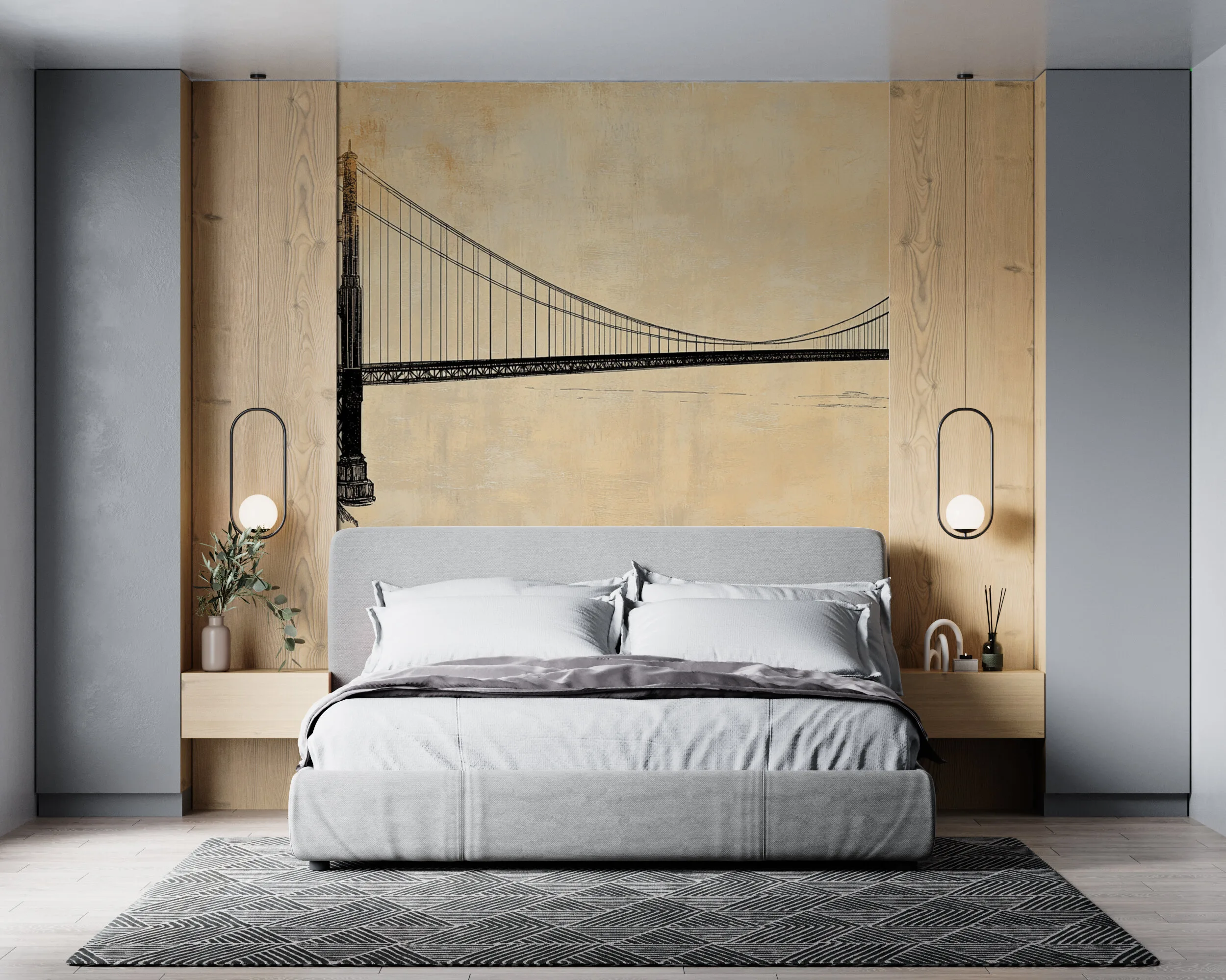 Rendered wallpaper image for Artistic Representation of the Golden Gate Bridge Wall Mural