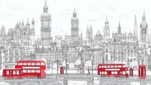 Alternative view of Hand-Drawn Cityscape of London Wall Mural