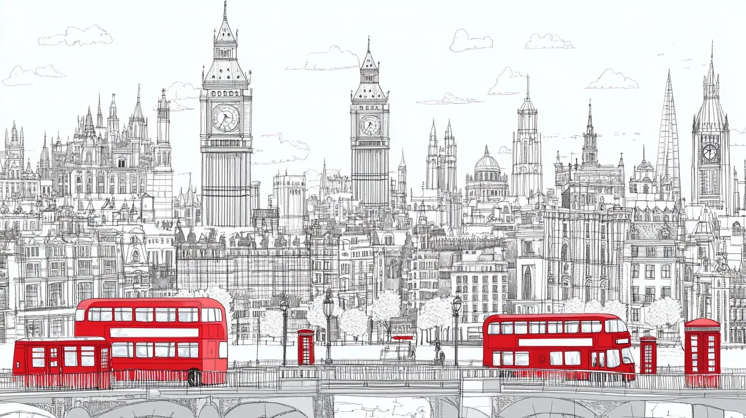 Main product image for Hand-Drawn Cityscape of London Wall Mural