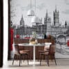 Hand-drawn cityscape of London with Big Ben