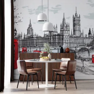 Hand-drawn cityscape of London with Big Ben