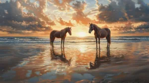 Alternative view of Horses at Sunset on the Beach Wall Mural
