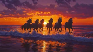 Alternative view of Horses at Sunset Wall Mural