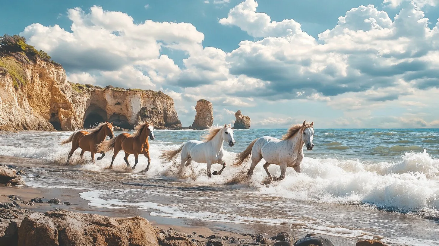 Main product image for Horses Galloping on the Beach Wall Mural
