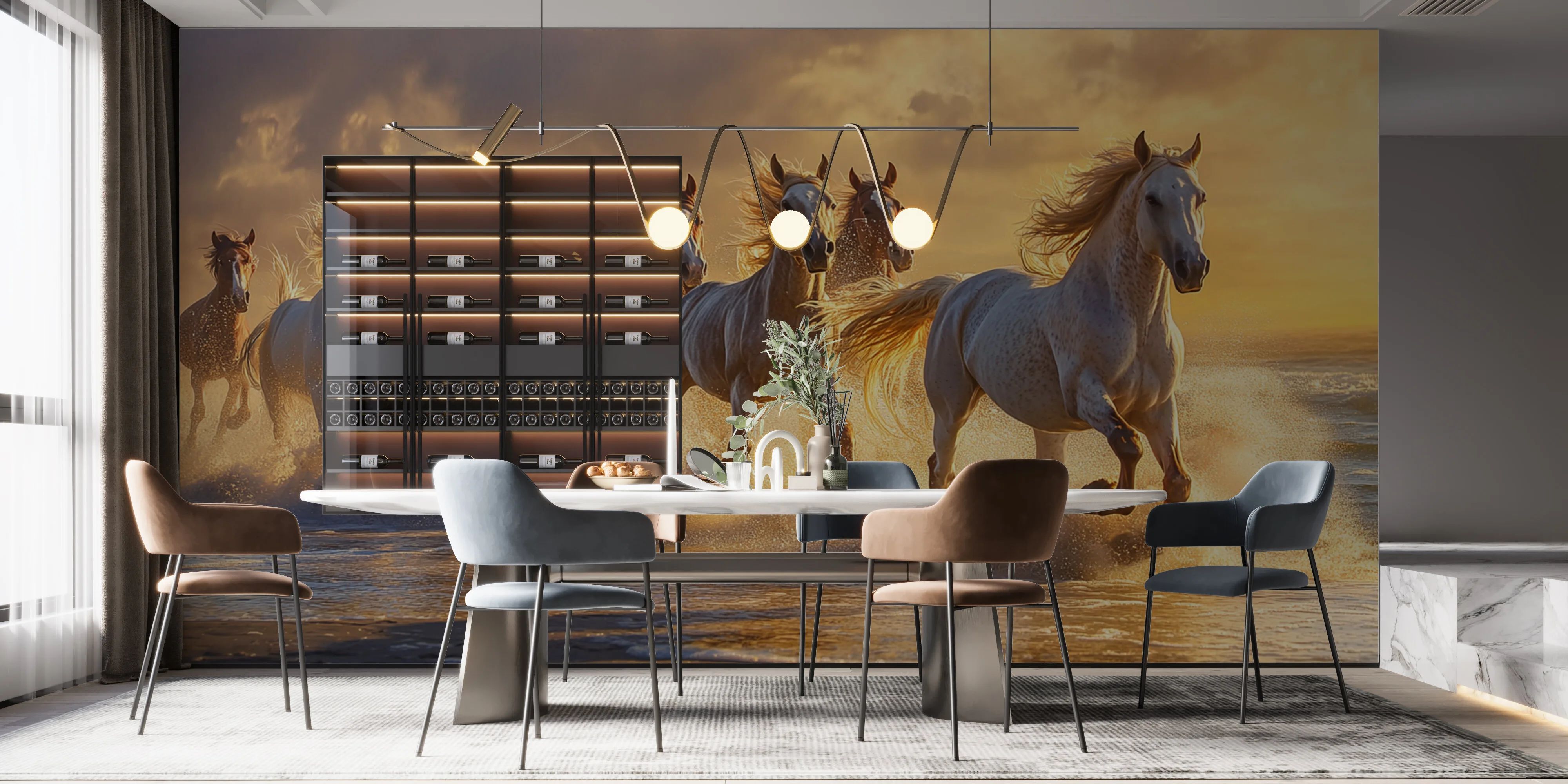 Rendered wallpaper image for Horses Running at Sunset Wall Mural