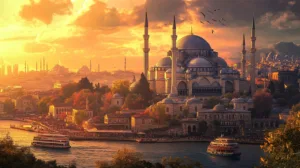 Alternative view of Istanbul Skyline at Sunset Wall Mural