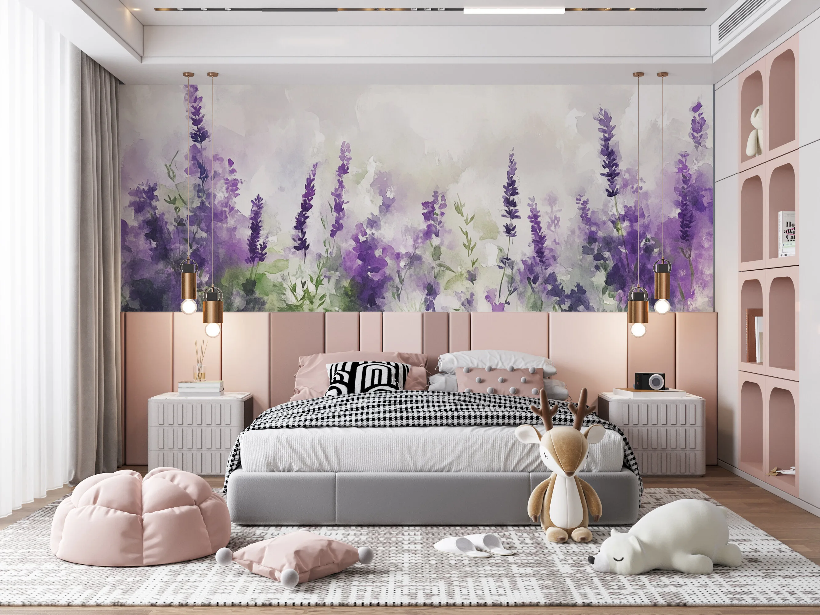 Rendered wallpaper image for Lavender Watercolor Art Wall Mural