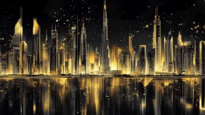 Alternative view of Luxurious Dubai Skyline Wall Mural