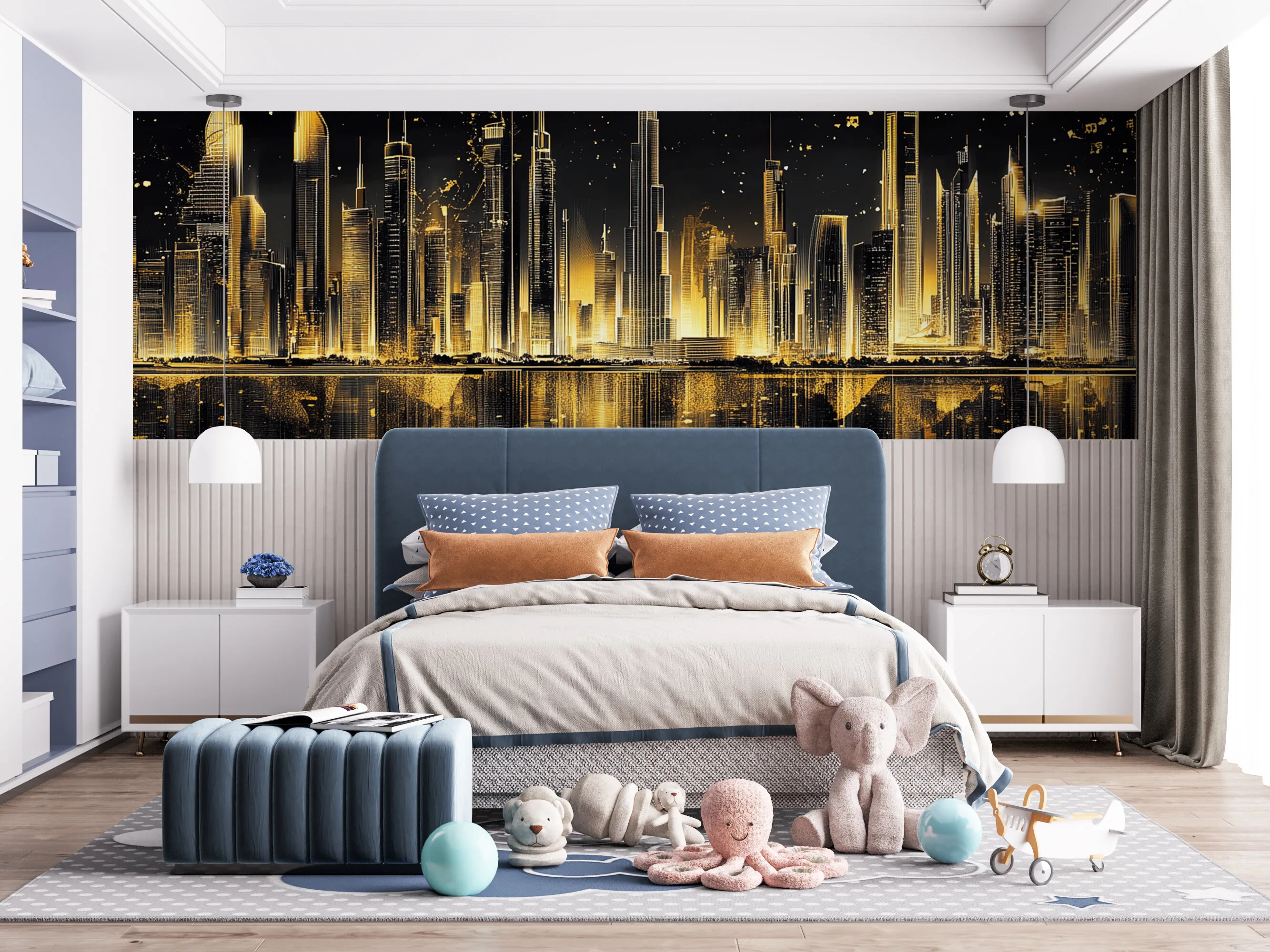 Rendered wallpaper image for Luxurious Dubai Skyline Wall Mural