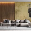 Illustration of a bald eagle on a textured golden background||