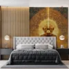 Stylized monkey figure in a meditative pose against a glowing background||