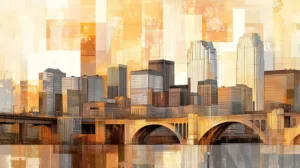 Alternative view of Stylish Minneapolis Skyline Art Wall Mural