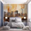 Stylized representation of Minneapolis skyline with warm colors