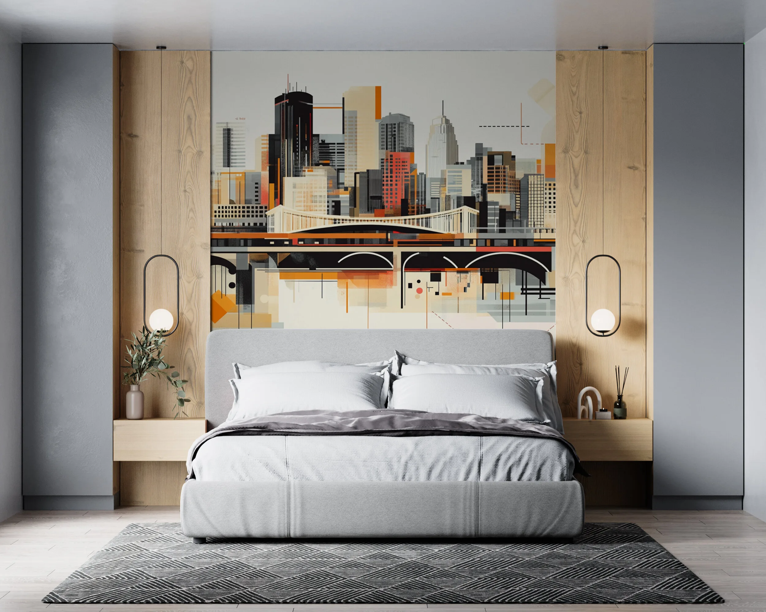 Rendered wallpaper image for Modern Minneapolis Skyline Art Wall Mural