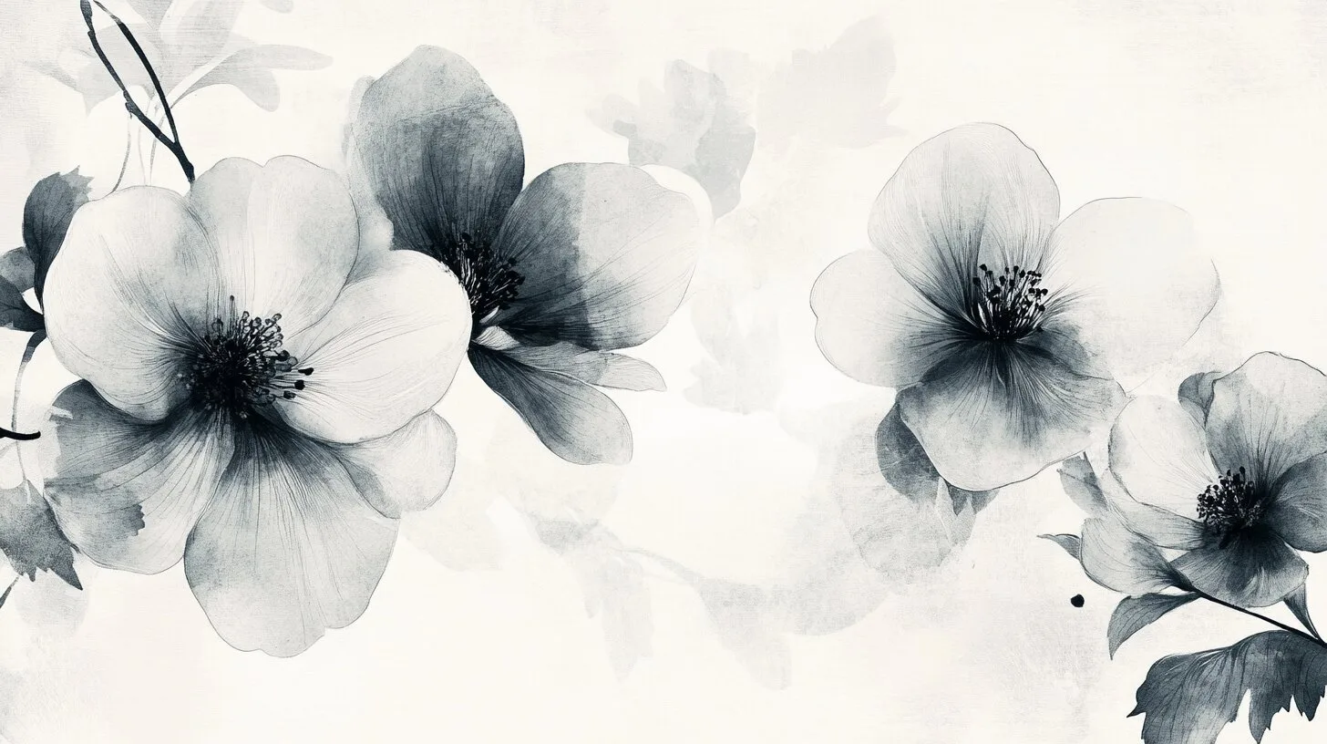 Main product image for Monochromatic Floral Elegance Wall Mural