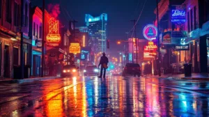 Alternative view of Vibrant Urban Nightlife Scene Wall Mural