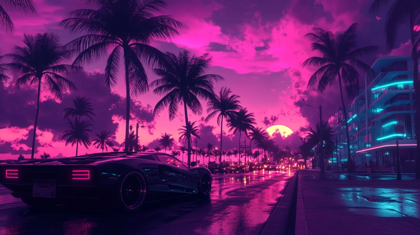 Main product image for Neon Miami Cityscape Wall Mural