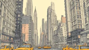 Alternative view of New York Cityscape Line Art Wall Mural